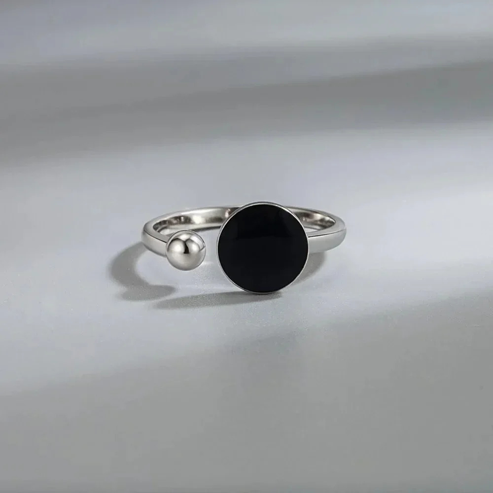 Minimalist 925 Sterling Silver Black Circle Ring Geometric Dainty Round Ring